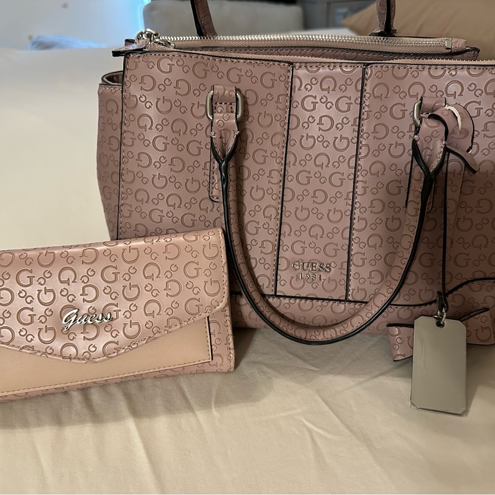 Guess Pink Satchel with Textured Design